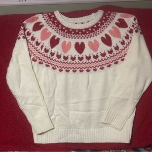 SHEIN Heart Patterned Cream Sweater
